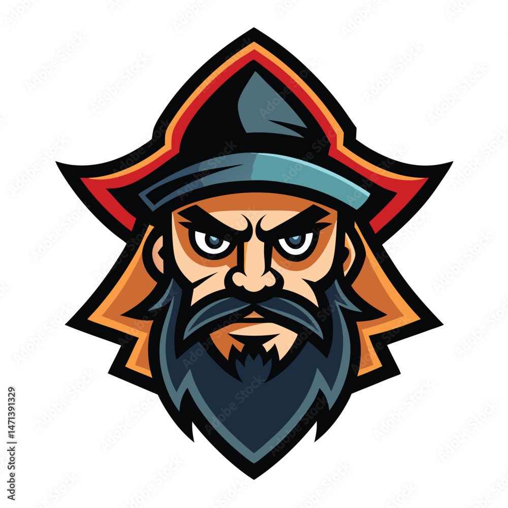 Poster bold pirate mascot vector illustration featuring a fierce captain with a distinct cap and rebellious