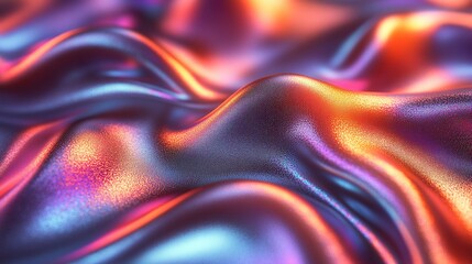 Obraz premium Shiny metallic fabric with iridescent reflections in flowing wave pattern 