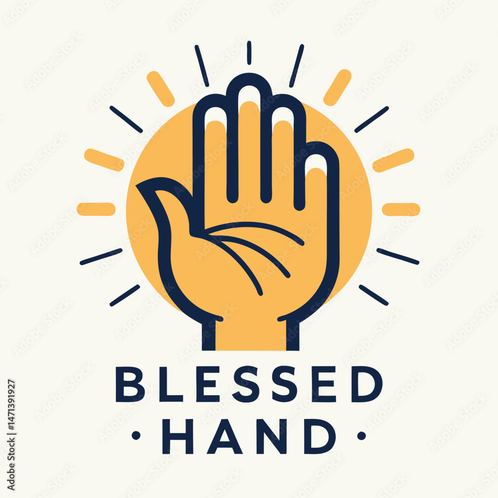 Poster vector illustration of a hand symbol with rays of light, conveying themes of blessing and protection