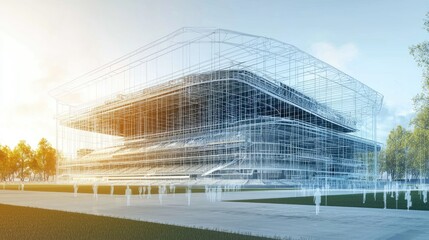 Obraz premium Architectural drawing of a stadium structure.