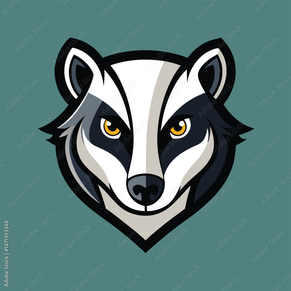 Poster Bold badger mascot vector logo suitable for sports teams and branding illustrations, featuring a striking design with fierce eyes and sharp lines