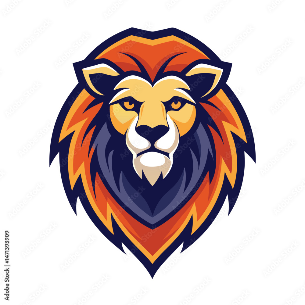 Aufkleber Lion head vector illustration showcasing fierce expression with detailed mane in vibrant colors, suited for branding and design projects