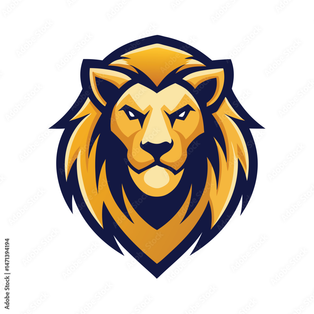 Poster lion head vector illustration showcasing fierce expression with detailed mane in vibrant colors, sui