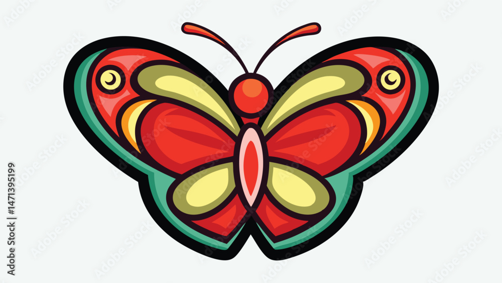 Aufkleber colorful butterfly vector design with heart shape background featuring vibrant colors and artistic p