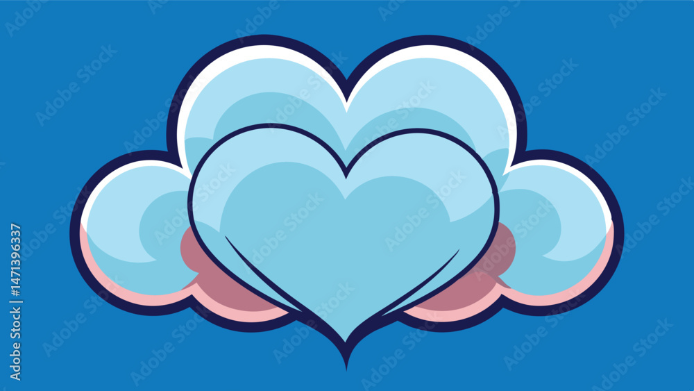 Poster colorful heart illustration surrounded by fluffy clouds creating a playful and cheerful atmosphere s