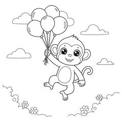 Cute Cartoon Monkey Outline coloring page for kids.