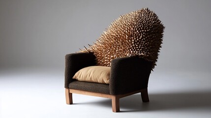 Unique armchair with textured, spiky back, upholstered seat