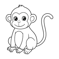 Cute Cartoon Monkey Outline coloring page for kids.