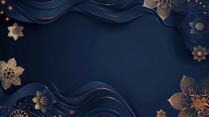 An elegant Diwali - themed background wallpaper in dark blue color with golden accents, creating a festive and luxurious atmosphere for decoration.