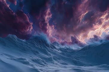 Dramatic winter sky over snow-covered hills