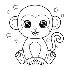 Cute Cartoon Monkey Outline coloring page for kids.