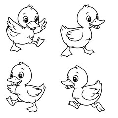 Cute Cartoon Duck Outline coloring page for kids.