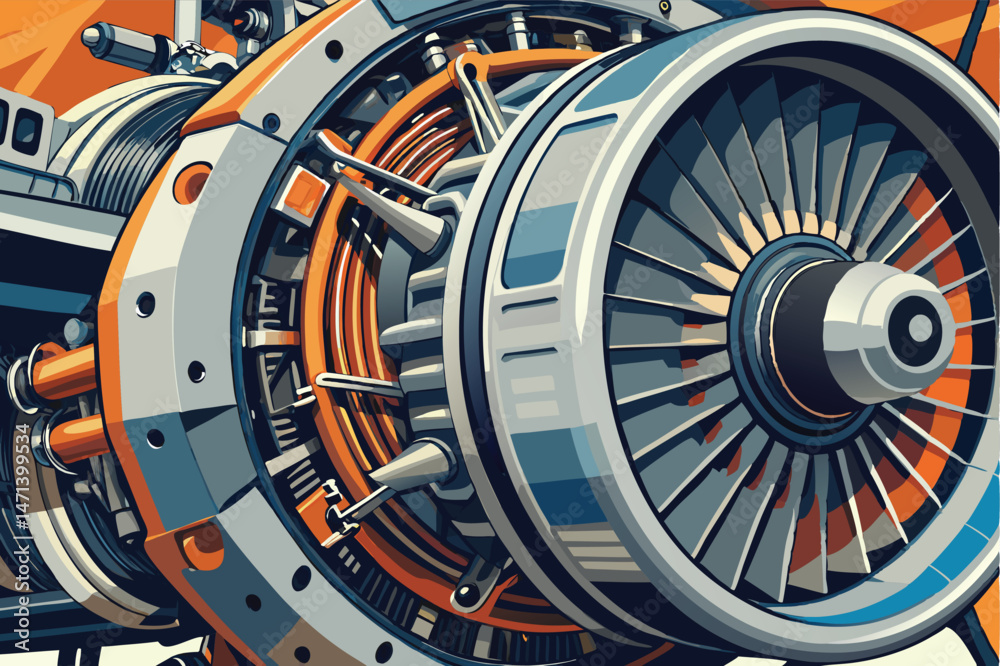 Aufkleber vector illustration of a detailed aircraft turbine engine showcasing intricate design elements and m