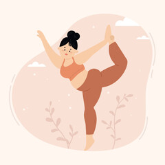 Woman Plus Size in Yoga Pose Hand Drawn Illustration