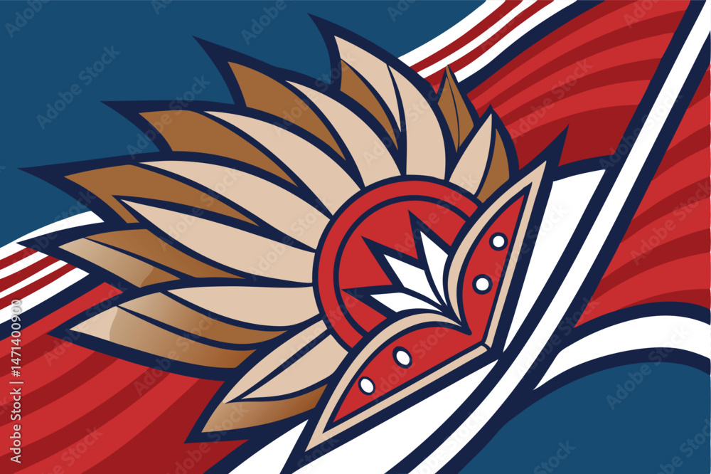 Aufkleber vector logo design featuring a prominent shield and stylized elements in red and gold colors depicti