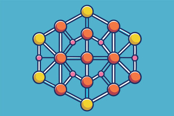 Vector illustration of an abstract network design with colorful nodes and connections on a green background