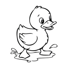 Cute Cartoon Duck Outline coloring page for kids.