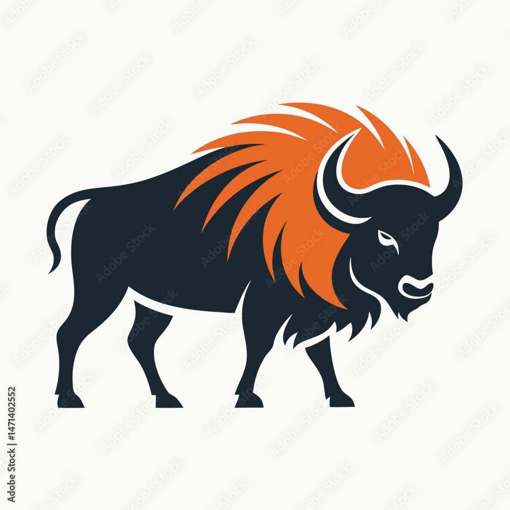 Aufkleber vector illustration of a bold bison with an orange mane, perfect for logos and clipart in branding a