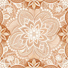 Intricate lace seamless vector pattern featuring cream and blush colors  