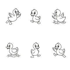 Cute Cartoon Duck Outline coloring page for kids.