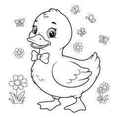 Cute Cartoon Duck Outline coloring page for kids.