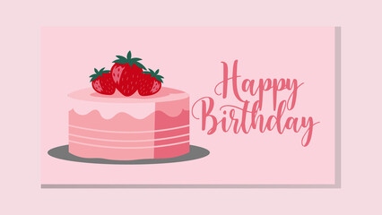 Sweet strawberry cream cake illustration for a happy birthday celebration