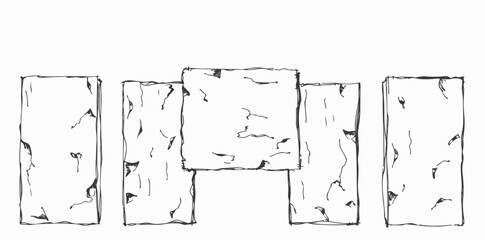 black and white vector graphic resembles a stone archway, with five rough-hewn rectangular blocks.