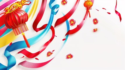 Cultural and Art Festival Ribbon Background: Colorful Silks Weave Elegance, Sketching a Gorgeous Scroll of the Interweaving of Flowing Lights and Artistic Grace