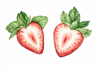 Two strawberry halves, detailed illustration