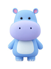 Fototapeta premium Cute cartoon blue hippo with big eyes and adorable expression, cut out - stock png.
