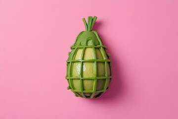 Naklejka premium Avocado in Protective Cage on Pink Background