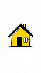 Cartoon yellow house illustration with black roof and white background for real estate and home design concepts