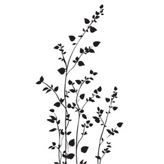 Small leaf plant silhouette pattern wallpaper. Black and white. minimal artwork. simple template. tattoo design. card and package. Vector illustration.