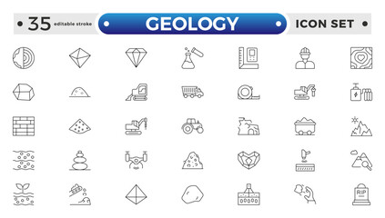 Geology minimal outline web icon set. Editable stroke outline icon.
