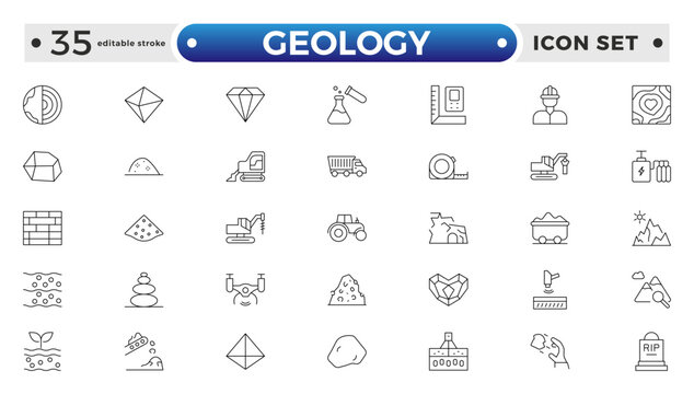 Geology minimal outline web icon set. Editable stroke outline icon.
