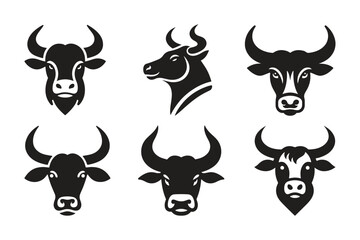  set of bull head silhouette vector illustration