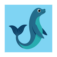 Playful cartoon illustration of a happy seal swimming in a clear blue oceanic environment