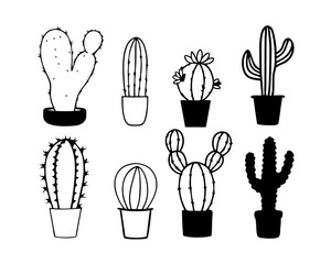 Cactus Line Art Vector Set – Succulent Plant Illustration