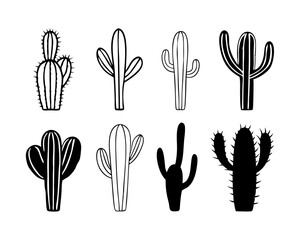 Cactus Line Art Vector Set – Succulent Plant Illustration