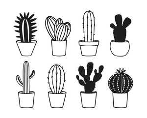Cactus Line Art Vector Set – Succulent Plant Illustration