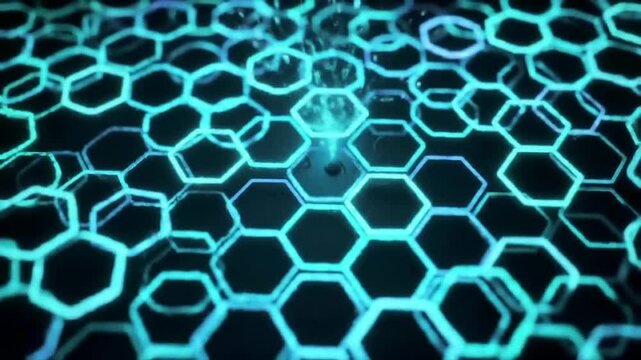 Abstract Hexagon Network: Glowing Cyan Geometric Pattern, Tech Background