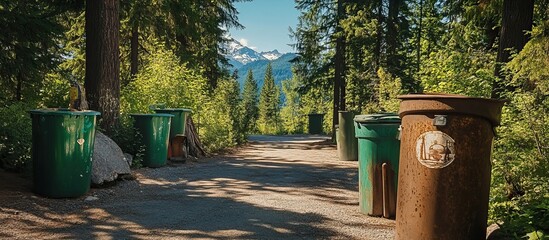 Fototapeta premium Trash Cans in a Forest Setting