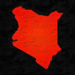 Kenya red map on isolated black textured background. High quality coloured map of Kenya.