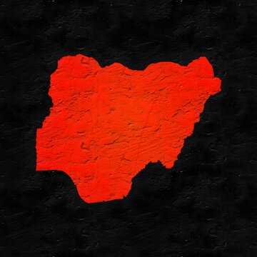 Nigeria red map on isolated black textured background. High quality coloured map of Nigeria.