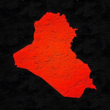 Iraq red map on isolated black textured background. High quality coloured map of Iraq.