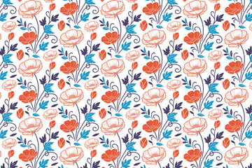 seamless sketch floral textile fabric, modern cotton flower print design, one line trendy wrapping paper, hand drawn nature inspired pillow cover, stylish outline pattern art, fashion textile repeat