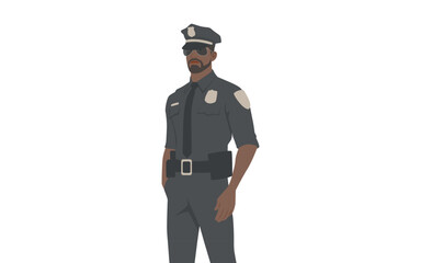 flat illustration of police officer standing on white background