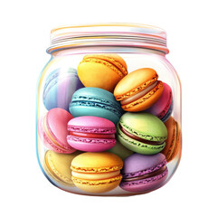 Colorful macarons in a glass jar