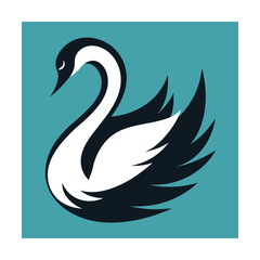 Obraz premium Elegant vector illustration of a black and white swan in teal square frame