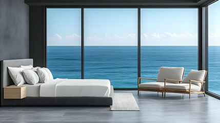 Ocean View Bedroom 3D Rendering